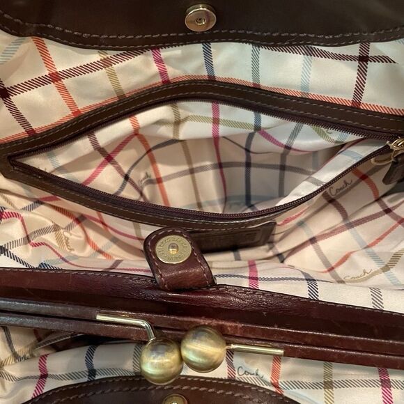 Y2K Coach Ergo Gold Kiss Lock Satchel Signature Brown Jacquard Leather Frame - Picture 5 of 9